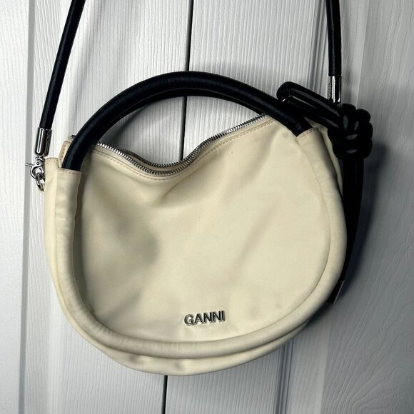 GANNI White Black Leather Knot Mini Shoulder Crossbody Bag - Picture 4 of 16